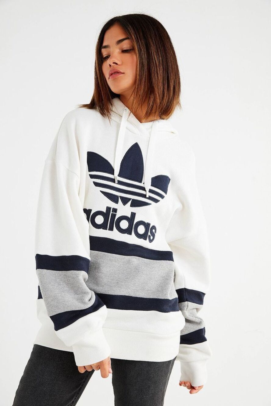 Adidas Originals Women’s Waffle Knit Thermal Varsity Hoodie Hooded Sweatshirt S
